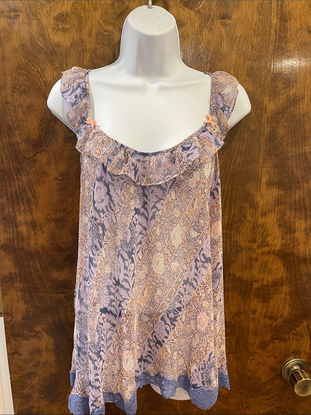 Victoria's Secret Lavender and Peach Printed Ruffle Chemise